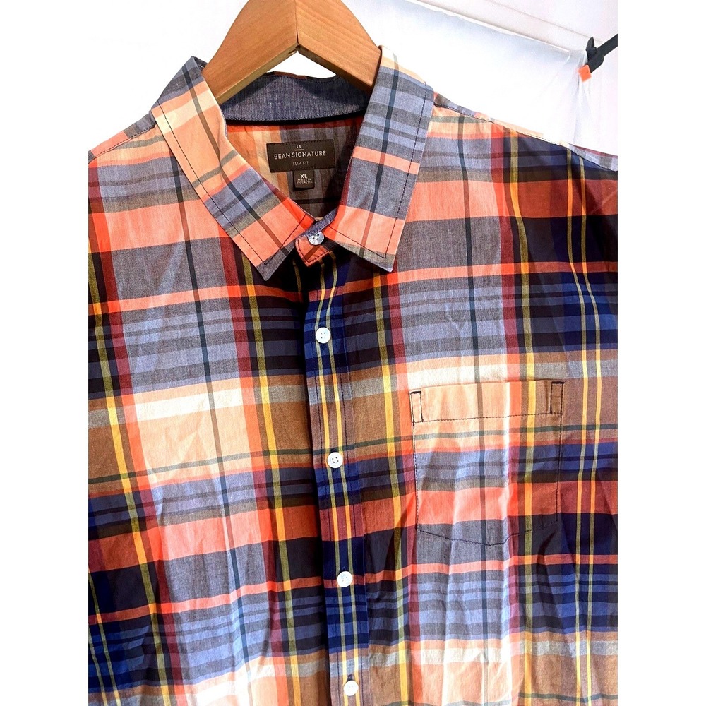 LL Bean Signature Slim Fit Plaid Short Sleeve Button Down Shirt Mens XL 503890